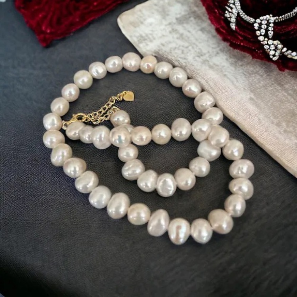 Gretel White Baroque Pearl 8-9mm Sterling Silver - 14k Gold plated necklace.